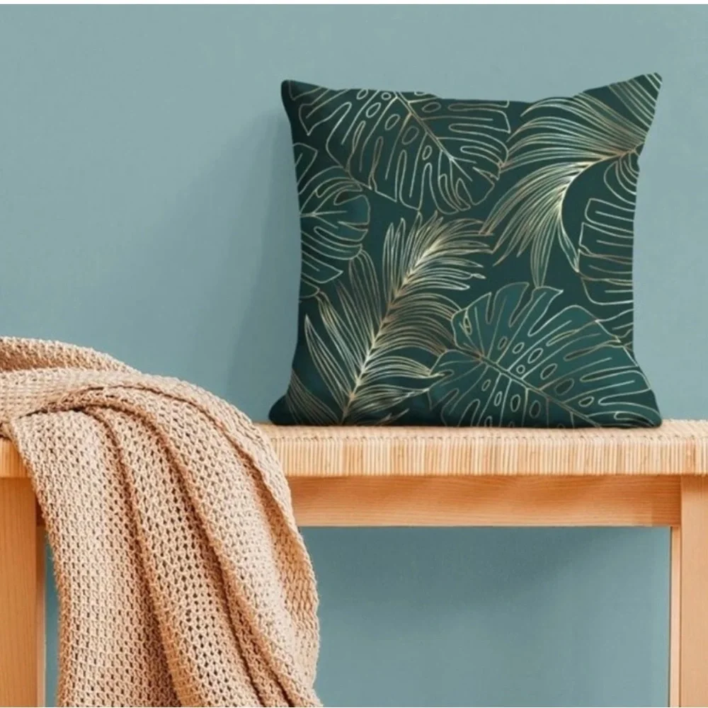 Pillow Cover, Green Tropical Leaves, Modern Contemporary Decor